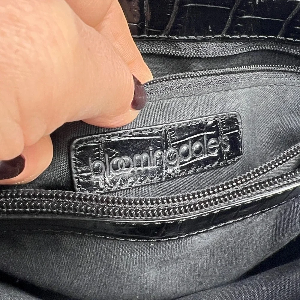 Bloomingdale’s Black Croc Embossed Leather Double Compartment Handbag